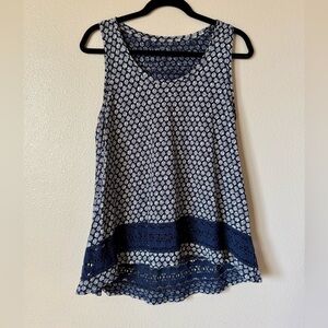 LOFT Navy and White Patterned Tank Top